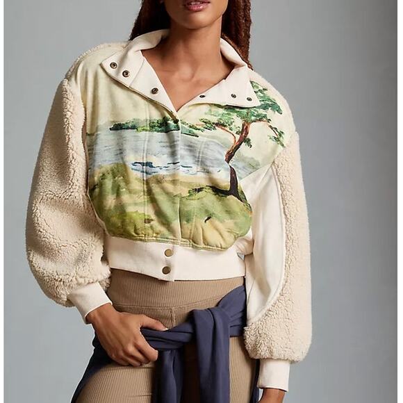 Anthropologie Jackets & Blazers - Anthropologie Daily Practice Faux Shearling  Landscape Graphic Crop Jacket Sz XS